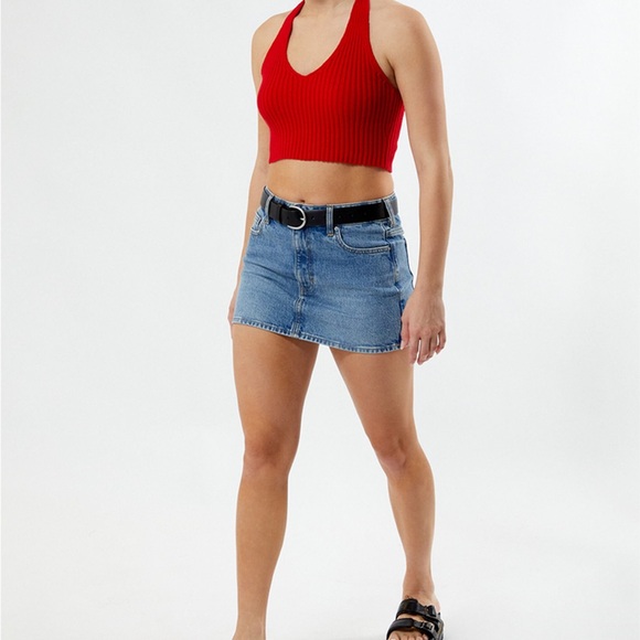 Red Ribbed pixie Halter Crop Top - Picture 4 of 4